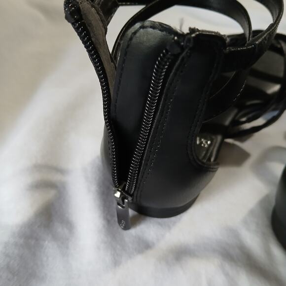 Sam & Libby Sandals W 7 Black Reed Strappy Flat Back Zip Casual Faux Leather - Picture 13 of 16